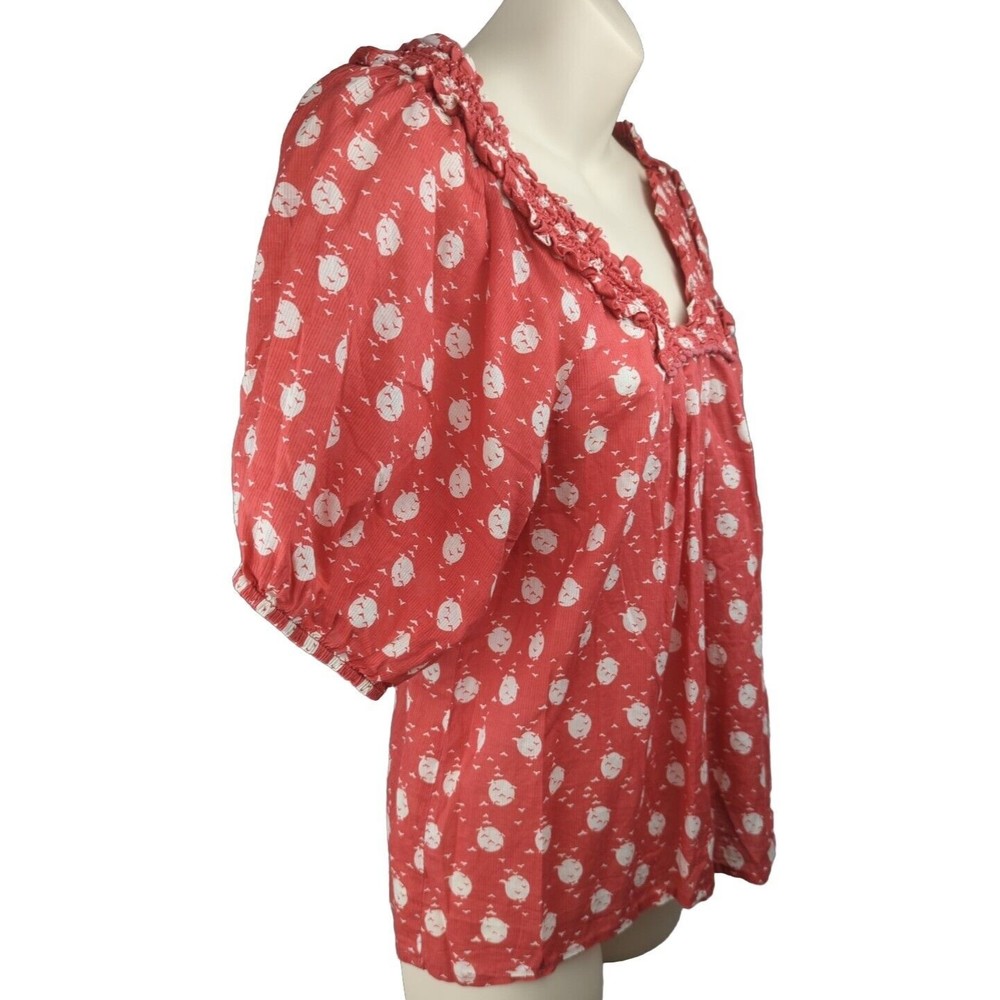 Edme & Esyllte To The Sun Blouse Top Red Bird Print Polka Dot Puff Sleeve XS - Picture 5 of 8